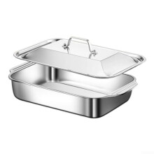 Stainless Steel Lasagna Pan with Lid and Handles, Large 18x11in Deep Baking Dish for Casseroles