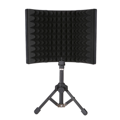 3-Panel Microphone Isolation Screen with Stand, Portable Sound Absorber in Black 2