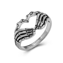 Ring in Sterlingsilber-Optik mit inspirierendem Schmuckmotiv, Vintage-Design, verstellbarem Band, Punk-Gothic-Skelett-Design, offenem