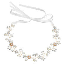 Bridal Hair Vine, Special Occasion Tiara for Engagement First Communion Prom, Golden Crystal Floral Hair Accessory Pearl Flower Design Wedding Hair Ac