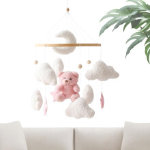 Crib Mobile Star Cloud Theme, Hangable Soother With Rotation, Pink For Toddler, Kids, Preschoolers Bedroom
