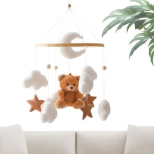 Crib Mobile Bear And Cloud Design Sensory Hangable Nursery Toddler Ornament For Bassinet Window Wall Ceiling Brown