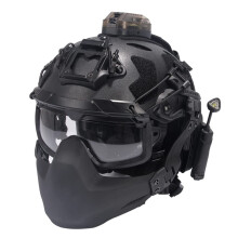 Fast Tactical Helmet with Half Face Mask, Goggles, Earphone, NVG L4G24 Dumper for Paintball and Outdoor Shooting Sports, Black