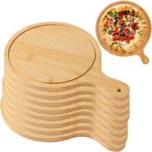 8 Pack Bamboo Pizza Peel with Comfort Grip Handle for Baking and Serving, 9 Inch Light Brown