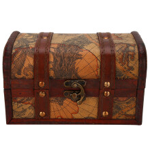 Vintage houten doos met antiek kaartontwerp, handgemaakte schatkist voor het opbergen van sieraden en als woondecoratie, decoratieve houten doos met