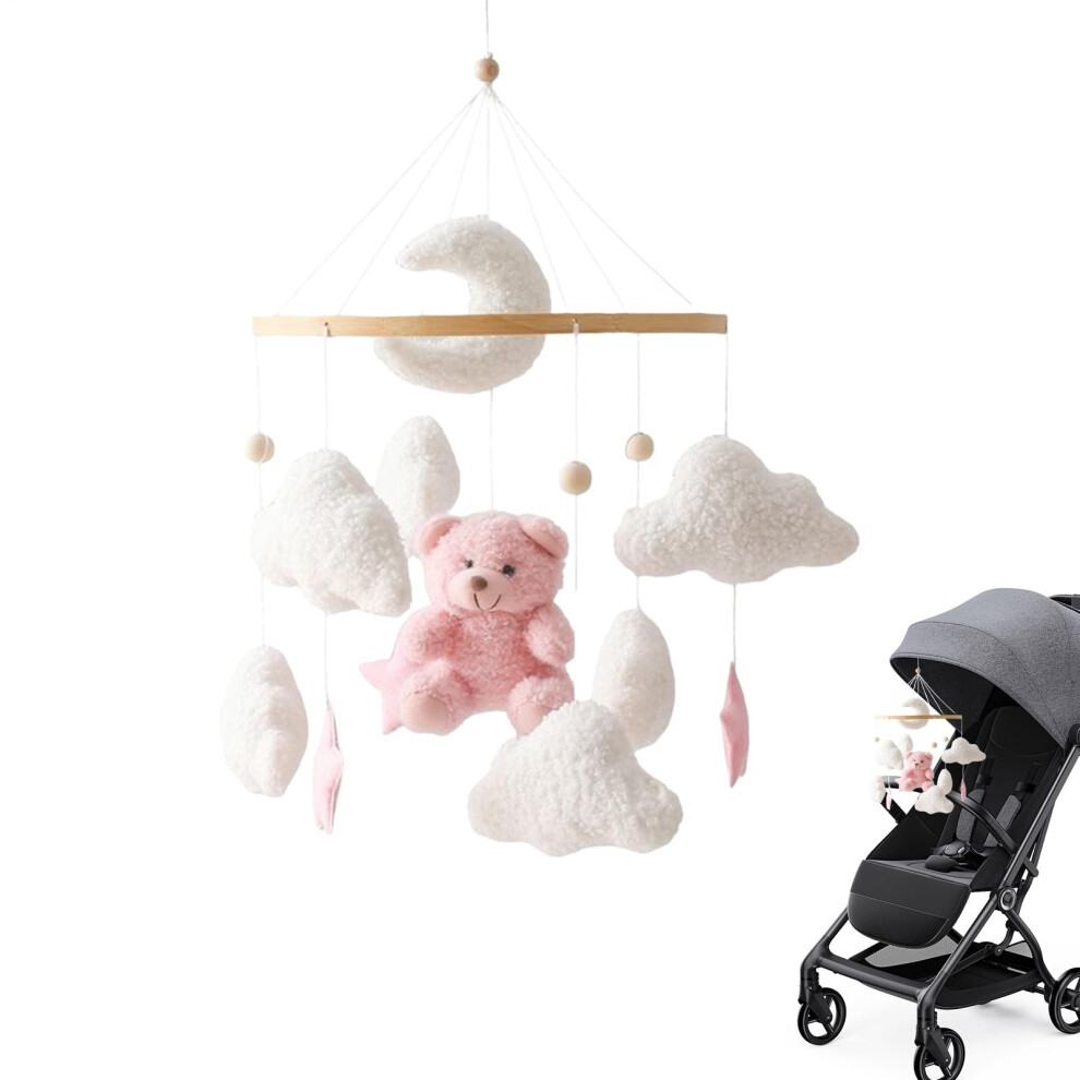 Crib Mobile Bear And Cloud Design Hangable Soother Rotating Nursery Bedroom Decor For Baby Toddler Preschoolers Pink
