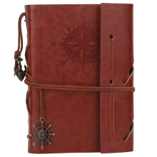 Carnet rechargeable à spirale en cuir, style vintage nautique, pages blanches pour croquis et écrits, idéal pour les voyageurs.