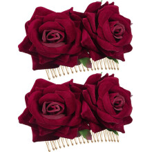 Utsøkte lagdelte hårspenner i stoff med roser, 2 stk. unikt dobbeltblomsterdesign, perfekt for dansetimer og temafester, 12x7 cm, livlige farger