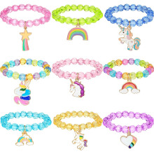 Braccialetto unicorno stampato a mano, design, bomboniere, gioielli colorati con perline per ragazze, regali personalizzati, accessori unicorno per