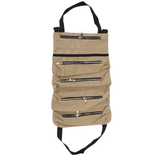 Canvas Tool Roll, Durable Craftsmanship Ensures Your Tools Stay Safe And Organized, Large Capacity For Small Tools, Zippered Tool Pockets, Foldable 2