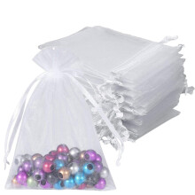 Elegantes bolsas de organza, almacenamiento multiusos para muestras de cosméticos, bolsa de regalo para joyas con material de organza transparente,