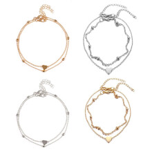 Adjustable Anklet Cute Heart Charm Trendy Ankle Bracelets Layered Anklet Design Comfortable To Wear Gift-Worthy Beach Style Hypoallergenic Nickel