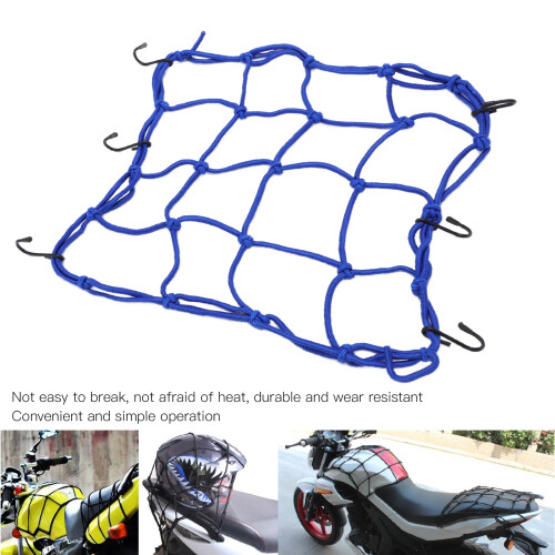 Nylon Cargo Net for Road Bikes & Electric Vehicles Blue 6 Hooks 1