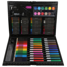 Tekenset met olieverfpastels, inclusief kleurpotloden, aquarelverfblokjes, schetsblok, dubbelzijdig drievoudig opvouwbaar schildersezel en een
