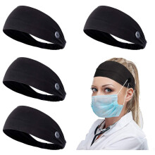 Faixa de cabeça boho com botões e antiderrapante para proteger as orelhas da máscara, feita de tecido elástico refrescante semelhante à seda,