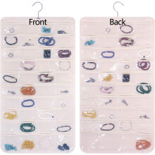 Elegante organizador de joyas colgante, de tela de poliéster no tejida y bolsillos transparentes para usar en el armario o de viaje. Bolsa de