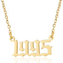 Elegância do Ano de Nascimento, Pingente com Algarismos em Inglês Antigo, Joia em Aço Inoxidável Banhado a Ouro 18K, Presente Comemorativo para
