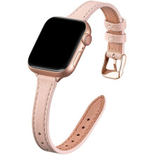 Elegantes, schlankes Armband aus echtem Leder, kompatibel mit Apple Watch Series 7/6/5/4/3/2/1. Edelstahlanschlüsse für ein edles Aussehen
