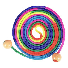 Long Jump Rope 16ft Rainbow Skipping Rope with Wooden Handles for Kids Team Games Adjustable Length