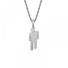 Ketting met schuine kop hanger van roestvrij staal, zirkonia hanger voor stellen met schitterende glans, hiphop ketting voor liefhebbers van