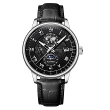 Luxury Leather Strap Watch For Men, Luminous Hands And Complete Calendar With Waterproof Automatic Movement, Sapphire Crystal Mirror Transparent Botto