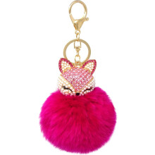 Breloc Pom Pom cu design în formă de vulpe, bilă pufoasă din blană artificială cu design de inimioare goale, breloc la modă și aspect