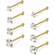 Nose Studs Set, Hypoallergenic Surgical Stainless Steel Nose Rings, L Shaped Screw Nostril Piercing Jewelry with Round CZ and Square CZ, Cubic Zirconi