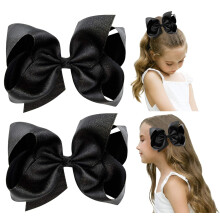Conjunto de 2 laços de cor sólida para uniforme escolar, acessórios de cabelo com fita brilhante de 15 cm, confortáveis para usar em festas e