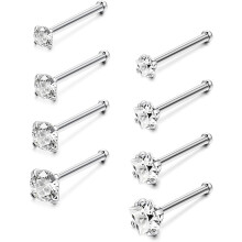 L Shaped Screw Nose Studs, Nose Rings Set with Cubic Zirconia and Round CZ, Square CZ Surgical Stainless Steel Nostril Piercing Jewelry, Hypoallergeni