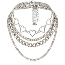 Punk-Style-Halskette mit mehreren Lagen, verstellbarer Choker mit Herzanhänger und klobiger kubanischer Kette, tropfenförmige Halskette mit
