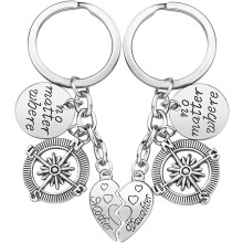 Ensemble de porte-clés pour meilleure amie, souvenir de relation à distance avec message inspirant, design en forme de cœur brisé assorti pour un