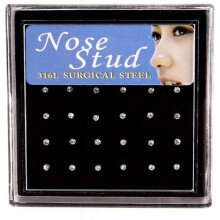 Adjustable Size Nose Studs Multiple Shapes Nose Rings - 304 Surgical Steel Hypoallergenic Nose Piercing Jewelry with Crystal Accents, Shiny Cubic Zirc