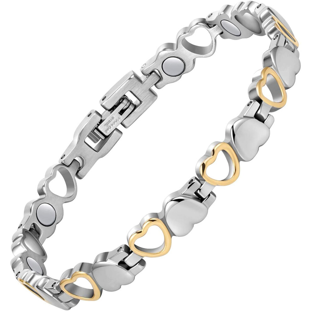 Titanium Steel Magnetic Bracelet for Women, Lymphatic Drainage Ring with Solid Pure Copper Jewelry for Arthritis Relief, Adjustable Anklet with Heart
