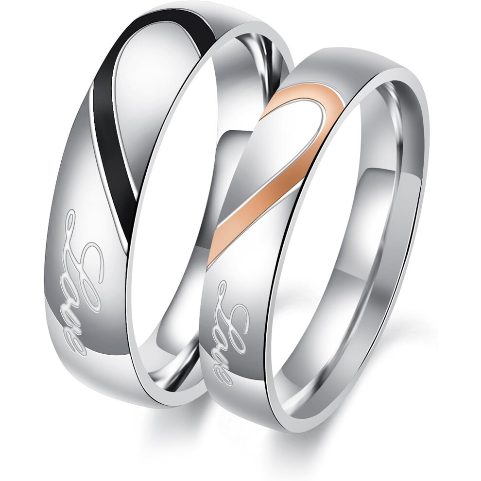 Love's Legacy, Titanium Stainless Steel Wedding Bands, Heart Shape Matching Set, 'Real Love' Engraved, AAA Cubic Zirconia Embellished, 18K Gold Plated-image-OPC-PQRDSTY-NEW