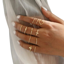 Knoringe til kvinder Trendy Boho Statement-smykkesæt med vintage fingerringe med glitrende krystaldetaljer og anløbningsbestandig guldring