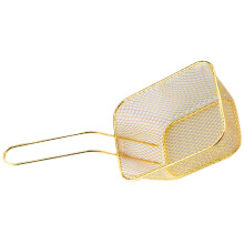 Stainless Steel Deep Fryer Basket with Heat‑Resistant Handle and Fast Oil Drainage 13.8x10.5x11.5 cm Gold