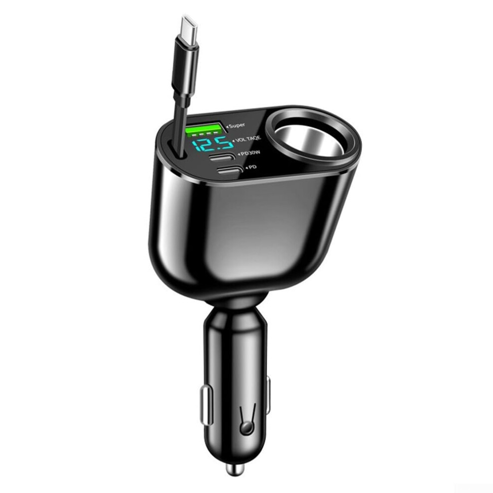 66W Pd30w Car Charger Dual Output Fast Charge Retractable Cable With Intelligent Chip Protection For Phones And Tablets 9347817785760