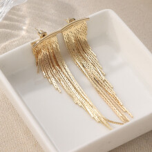 Luxury Metal Long Fringe Earrings, Elegant Statement Drop Earrings for Women