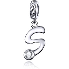Charm Bead for DIY Jewelry, Personalized Pendant in 925 Sterling Silver with Cubic Zirconia, Dangle Letter Charm Representing Family and Love, Hypoall