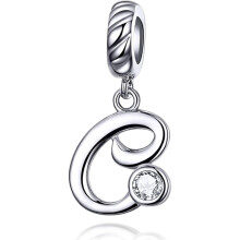 Initial A-Z Letter Charm 925 Sterling Silver with Cubic Zirconia Dangle Bead for Compatible with European Bracelets, Mother Gift Jewelry Fit Pandora B