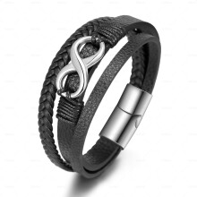 Multi-Layer Braided Infinity Leather Bracelet for Men, Premium Materials with Stainless Steel Clasp and Hypoallergenic Build, Versatile Style Durable