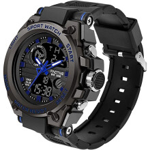 Orologio tattico da uomo con datario, sveglia e cronometro, orologio sportivo militare resistente agli urti con doppio quadrante analogico e digitale.