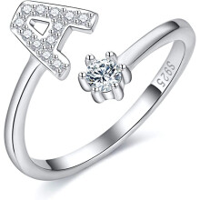 Justerbar knogaring för kvinnor, initialring med hjärtdetalj, elegant justerbar ring i 925 sterlingsilver, enkel och meningsfull design J