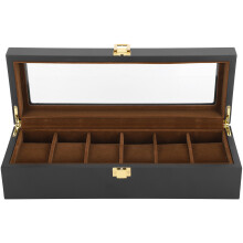Horlogedoos met deksel van echt glas, houten horloge-organizer met stofwerende hoes en binnenkant van kunstleer, sieradenopbergdoos voor horloges en
