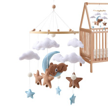 Mobile Side Bed Felt Cloud Mobile For Baby Pram, Nursery Room Decoration, Model Bear Mobile Bed, Color Grey