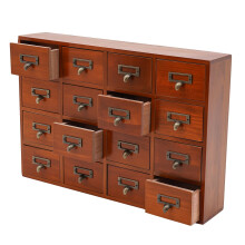 16 Drawer Wooden Apothecary Cabinet with Label Holders, Vintage Brown Storage Organizer for Home