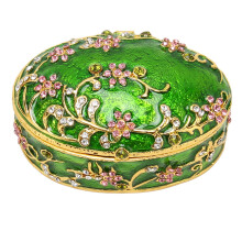 Smykkeholder med skallåpning, vintage design, emalje-smykkeskrin, hengslet lokk, naturinspirert eleganse, håndmalt design, unik gave, dekorativ