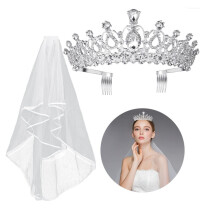 Crystal Crown Bridal Accessories Set, Bridal Headband Silver Tiara with Comb Princess Tiara Headpiece, Elegant Wedding Crown Bridal Veils for Bridal P