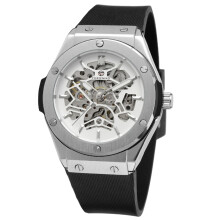 Men's Skeleton Watch, Automatic Self Wind Movement with Adjustable Silicone Band and Anti Shock Technology, Fashion Luxury Watch with Spiral Crown and