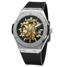Men's Automatic Watch, Stainless Waterproof with Adjustable Silicone Band and Luminous Feature, Anti Shock Skeleton Design Fashion Luxury Timepiece wi